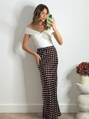 Style Cheat Brown Sylvia Drawstring Satin Slip Midaxi Skirt - Image 1 of 4