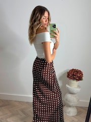 Style Cheat Brown Sylvia Drawstring Satin Slip Midaxi Skirt - Image 2 of 4