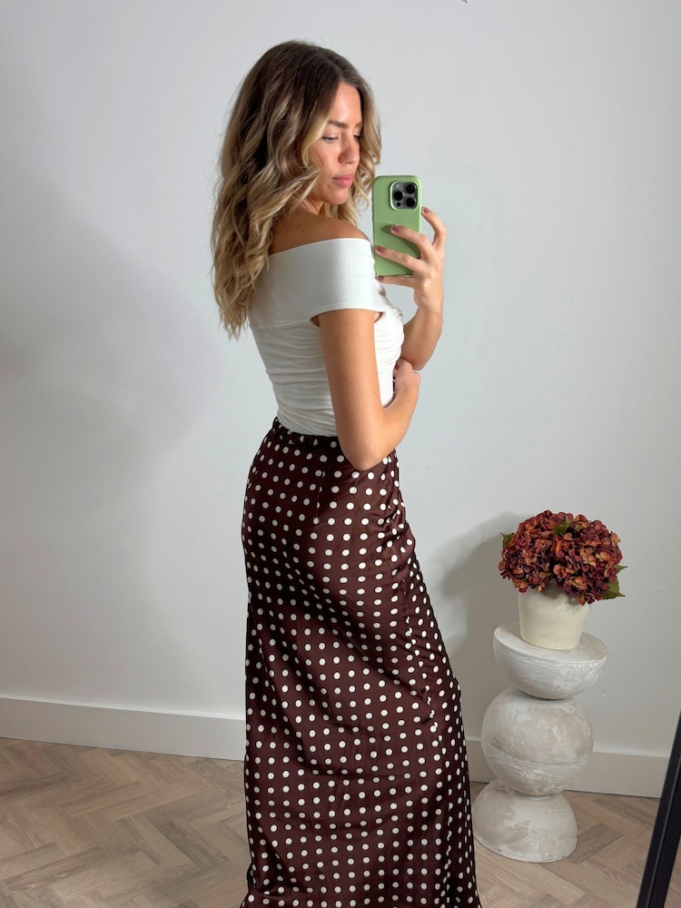 Style Cheat Brown Sylvia Drawstring Satin Slip Midaxi Skirt - Image 2 of 4