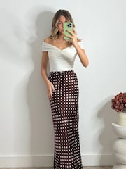 Style Cheat Brown Sylvia Drawstring Satin Slip Midaxi Skirt - Image 4 of 4