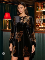 Yumi Black Velvet Sunflower Print Tunic - Image 1 of 4