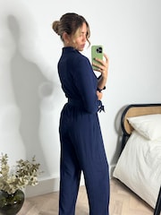 Style Cheat Blue Harriet Belted Shirt Jumpsuit - Image 2 of 4