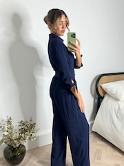 Style Cheat Blue Harriet Belted Shirt Jumpsuit - Image 3 of 4