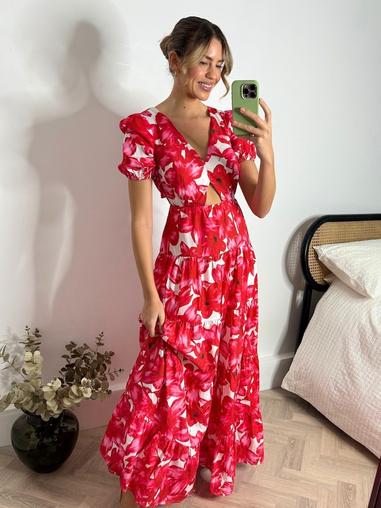 Style Cheat Red Zoe Tiered Cutout Maxi Dress - Image 1 of 4