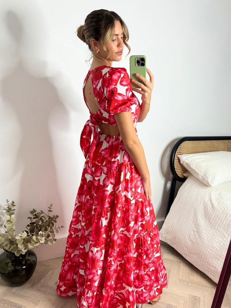 Style Cheat Red Zoe Tiered Cutout Maxi Dress - Image 2 of 4