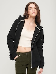 Superdry Black Essential Borg Lined Zip 100% Cotton Hoodie - Image 1 of 6