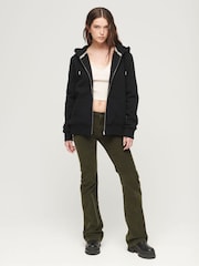 Superdry Black Essential Borg Lined Zip 100% Cotton Hoodie - Image 2 of 6