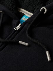 Superdry Black Essential Borg Lined Zip 100% Cotton Hoodie - Image 5 of 6