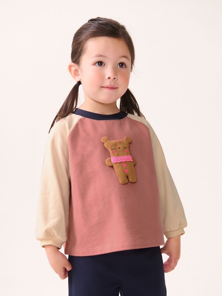 Ecru/Navy Padded Bear 100% Cotton Long Sleeve T-Shirt (3mths-7yrs) - Image 1 of 7