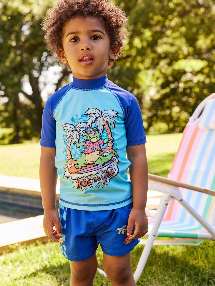 Kobaltblau/Krokodildesign - Sonnenschutz-Set aus Oberteil und Shorts (3 Monate–7 Jahre) - Bild 1 von 12