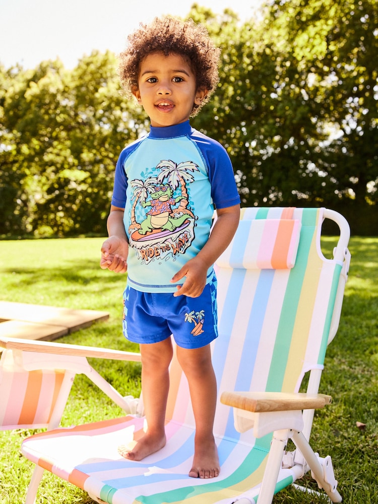 Kobaltblau/Krokodildesign - Sonnenschutz-Set aus Oberteil und Shorts (3 Monate–7 Jahre) - Bild 2 von 12