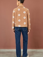 Yumi Brown Embroiderd Daisy Fleece Jacket - Image 4 of 4