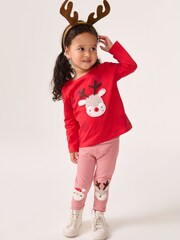 Red Applique Christmas Reindeer 100% Cotton Long Sleeve T-Shirt (3mths-7yrs) - Image 2 of 7