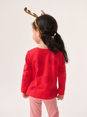 Red Applique Christmas Reindeer 100% Cotton Long Sleeve T-Shirt (3mths-7yrs) - Image 3 of 7