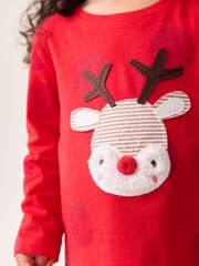 Red Applique Christmas Reindeer 100% Cotton Long Sleeve T-Shirt (3mths-7yrs) - Image 4 of 7