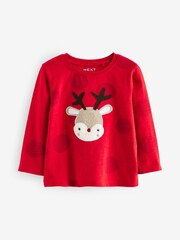 Red Applique Christmas Reindeer 100% Cotton Long Sleeve T-Shirt (3mths-7yrs) - Image 5 of 7
