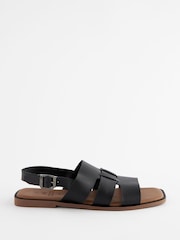 Black Extra Wide Fit Forever Comfort® Leather Slingback Sandals - Image 1 of 5