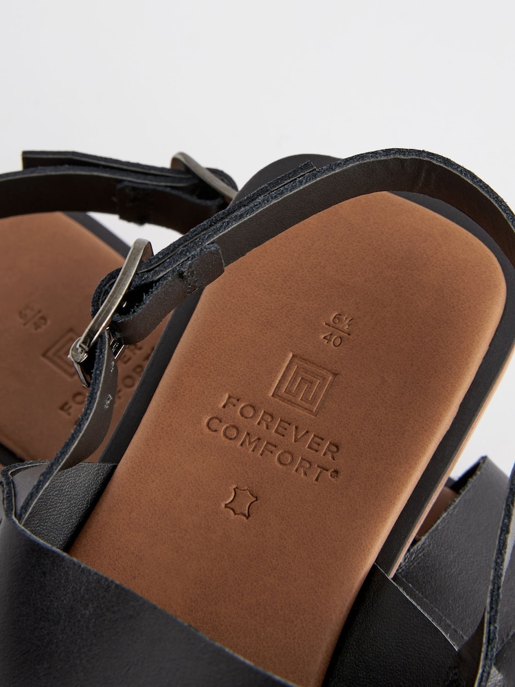 Black Extra Wide Fit Forever Comfort® Leather Slingback Sandals - Image 5 of 5