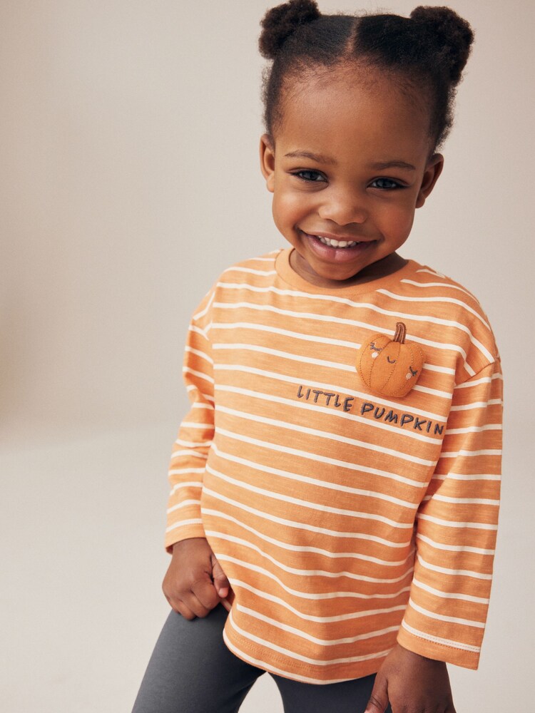 Orange Pumpkin Halloween 100% Cotton Long Sleeve T-Shirt (3mths-7yrs) - Image 1 of 7
