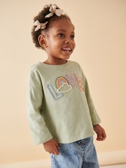 Green Love Slogan 100% Cotton Long Sleeve T-Shirt (3mths-7yrs) - Image 1 of 1
