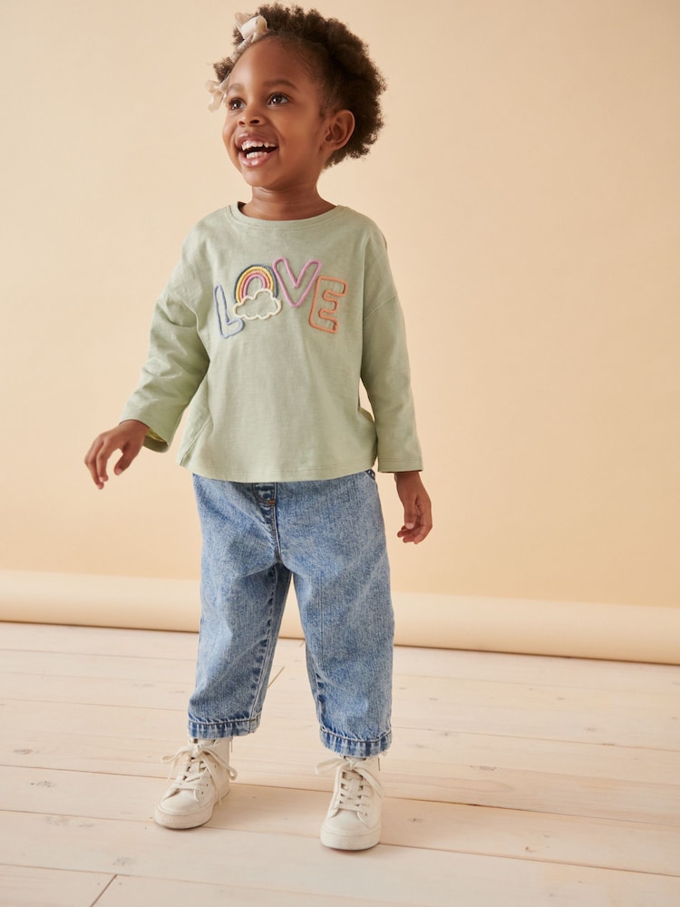 Green Love Slogan 100% Cotton Long Sleeve T-Shirt (3mths-7yrs) - Image 2 of 8