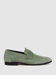 Reiss Dusty Mint Bray Suede Slip On Loafers - Image 1 of 5