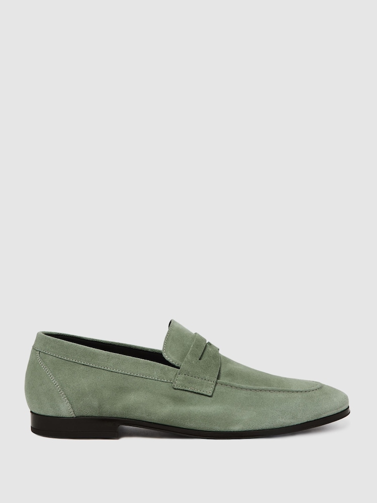 Reiss Dusty Mint Bray Suede Slip On Loafers - Image 1 of 5