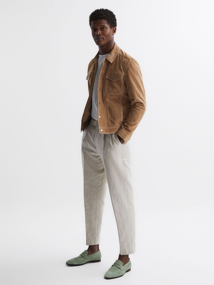 Reiss Dusty Mint Bray Suede Slip On Loafers - Image 2 of 5