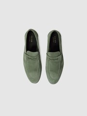 Reiss Dusty Mint Bray Suede Slip On Loafers - Image 3 of 5