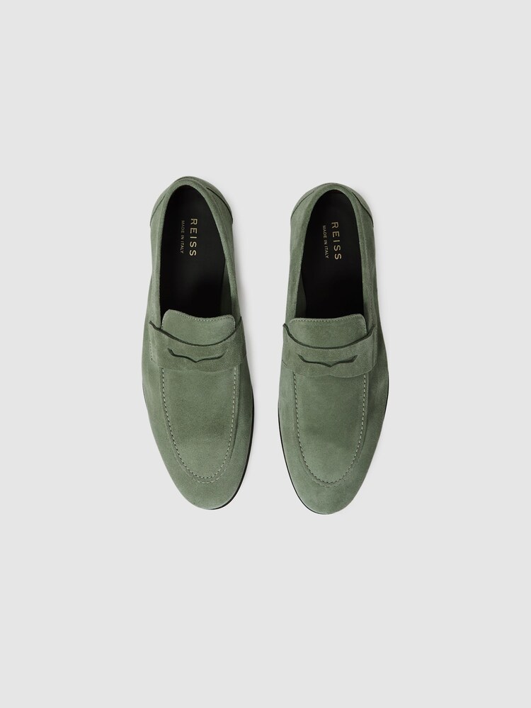 Reiss Dusty Mint Bray Suede Slip On Loafers - Image 3 of 5