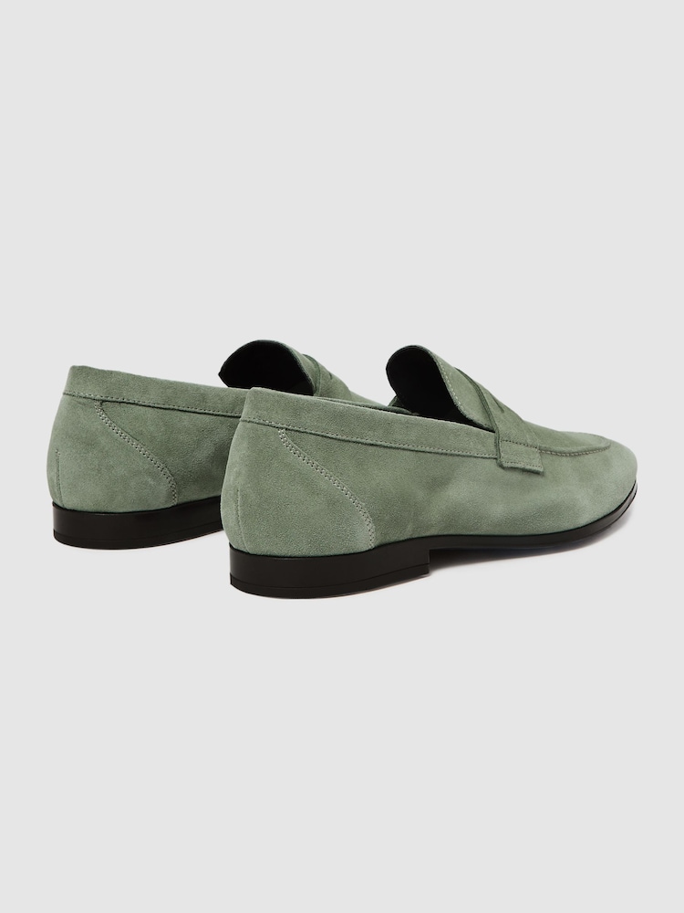 Reiss Dusty Mint Bray Suede Slip On Loafers - Image 4 of 5