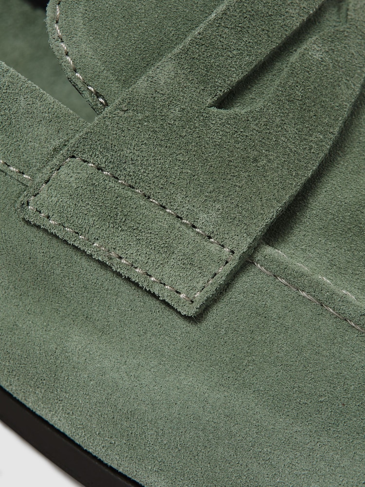 Reiss Dusty Mint Bray Suede Slip On Loafers - Image 5 of 5