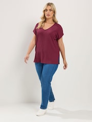 Yours Curve Red Textured Grown On T-Shirt - Image 2 of 6