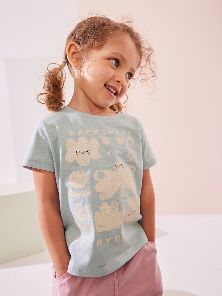Blue Flower Slogan Short Sleeve T-Shirt (3mths-7yrs) - Image 1 of 7
