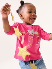 Pink Christmas Padded Mouse 100% Cotton Long Sleeve T-Shirt (3mths-7yrs) - Image 3 of 8