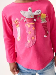 Pink Christmas Padded Mouse 100% Cotton Long Sleeve T-Shirt (3mths-7yrs) - Image 5 of 8