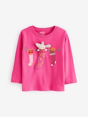 Pink Christmas Padded Mouse 100% Cotton Long Sleeve T-Shirt (3mths-7yrs) - Image 6 of 8