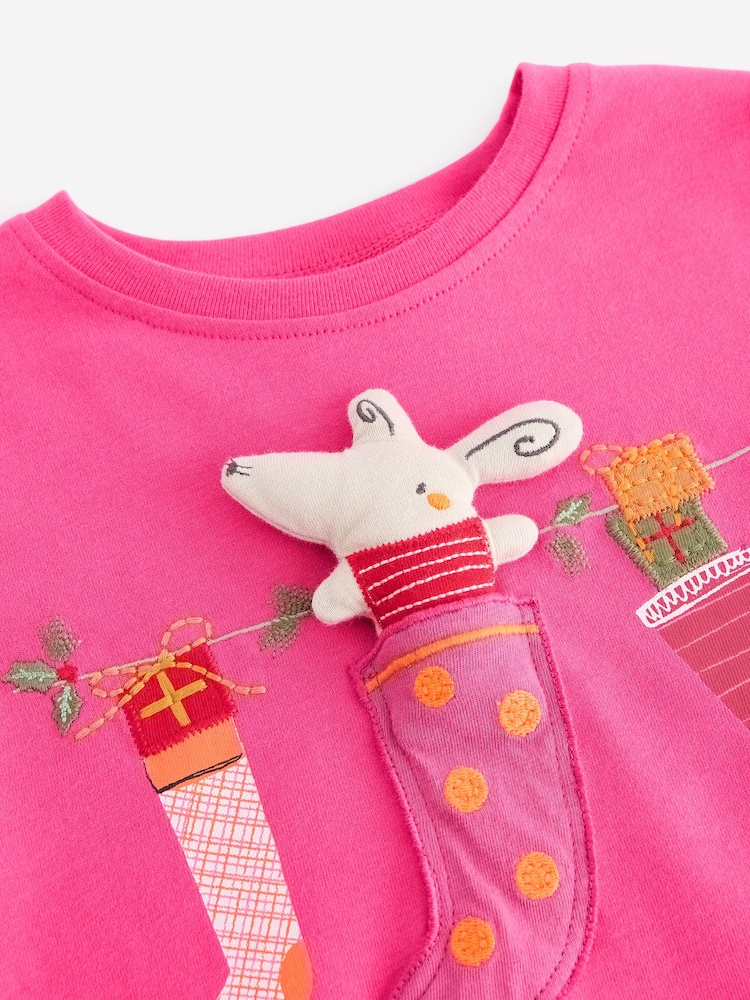 Pink Christmas Padded Mouse 100% Cotton Long Sleeve T-Shirt (3mths-7yrs) - Image 8 of 8