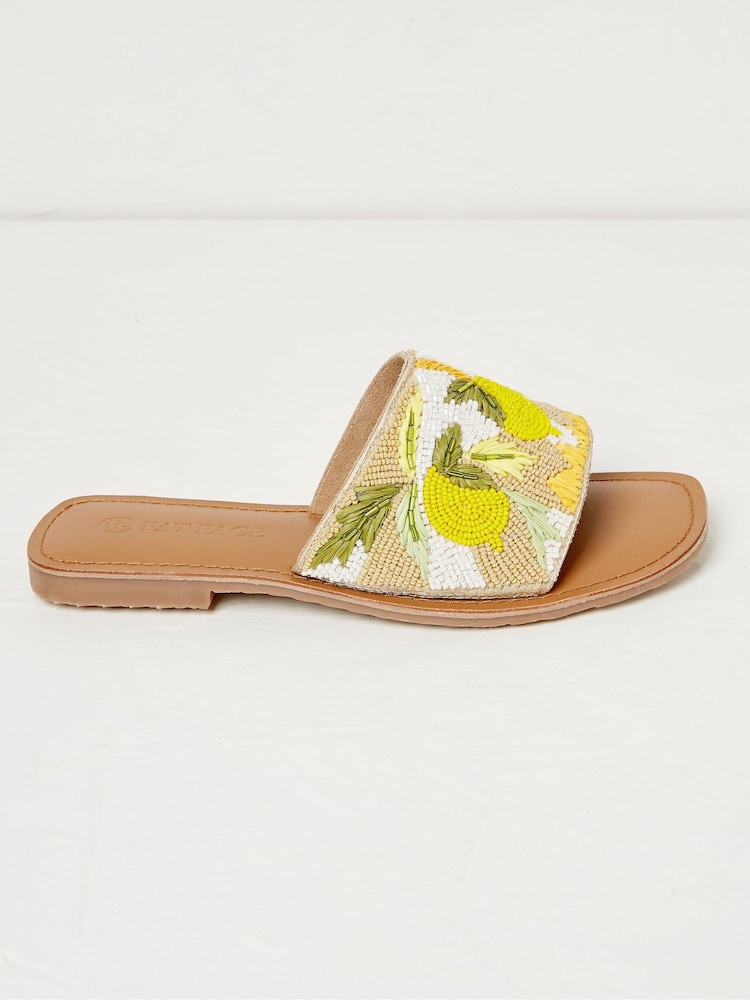 FatFace White Sorrento Beaded Sliders - Image 1 of 5