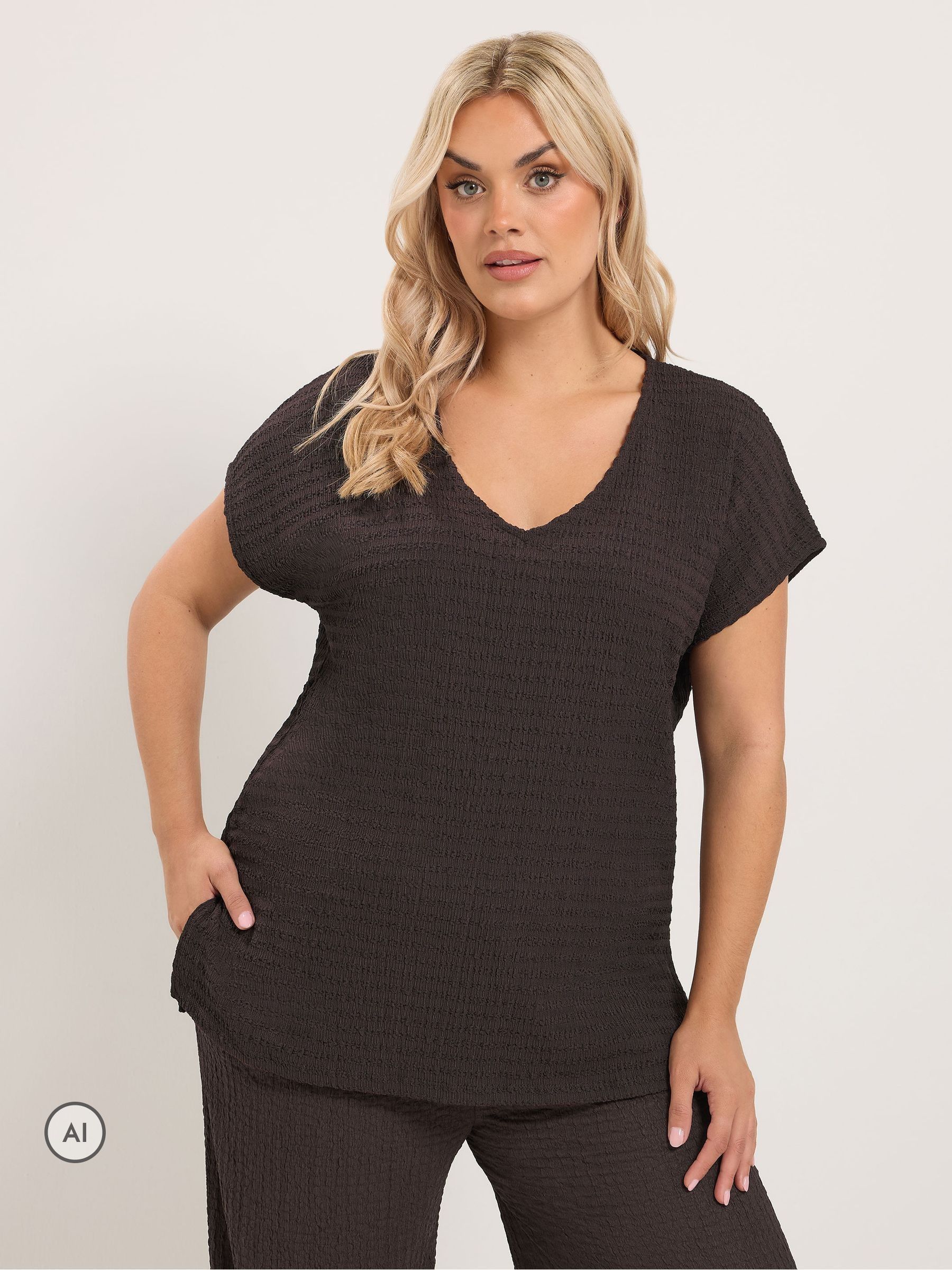 Yours Women's Chocolate Textured T-Shirt In | Size: 38/40 - Image 3