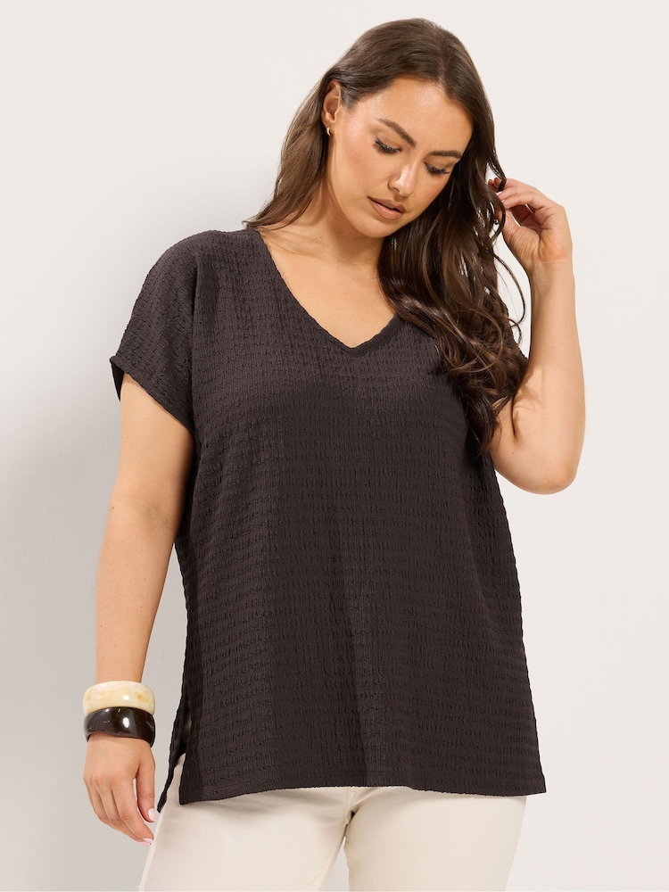 Yours Curve Brown Textured Grown On T-Shirt - Image 1 of 6 Yours Curve Brown Textured Grown On T-Shirt - Image 1 of 6