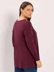 Yours Curve Red Plunge Neck Ribbed Swing T-Shirt - Image 3 of 6
