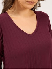 Yours Curve Red Plunge Neck Ribbed Swing T-Shirt - Image 4 of 6