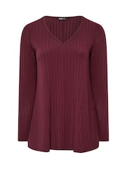 Yours Curve Red Plunge Neck Ribbed Swing T-Shirt - Image 5 of 6