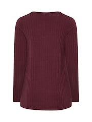 Yours Curve Red Plunge Neck Ribbed Swing T-Shirt - Image 6 of 6
