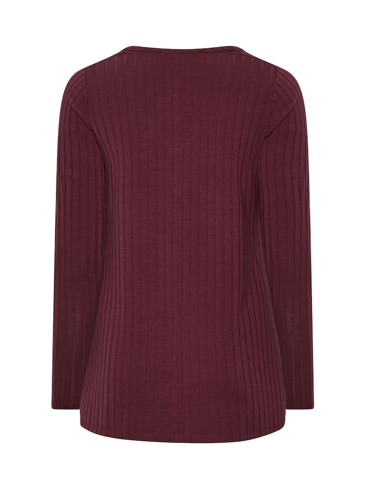 Yours Curve Red Plunge Neck Ribbed Swing T-Shirt - Image 6 of 6 Yours Curve Red Plunge Neck Ribbed Swing T-Shirt - Image 6 of 6