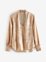 Rose Gold Tie Neck Long Sleeve Blouse - Image 1 of 1