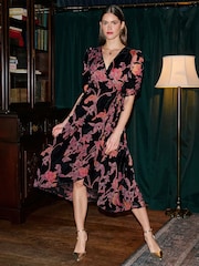 Yumi Black Floral Wrap Dress - Image 1 of 5