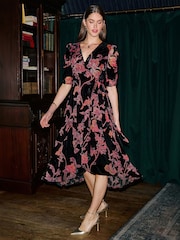 Yumi Black Floral Wrap Dress - Image 3 of 5