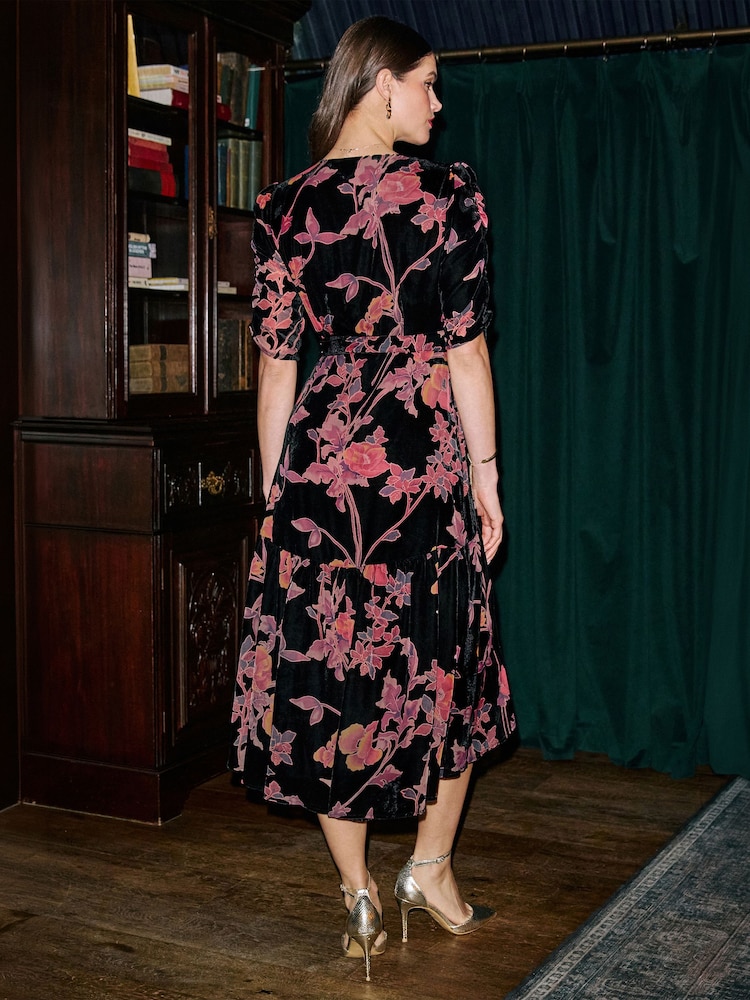 Yumi Black Floral Wrap Dress - Image 5 of 5 Yumi Black Floral Wrap Dress - Image 5 of 5